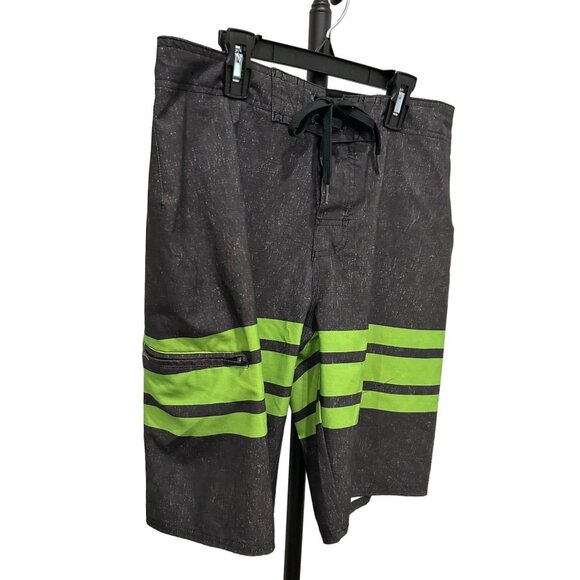 Hang Ten Mens Board Shorts Size Black Green Swimsuit Sz 32 - Picture 3 of 7